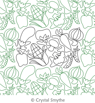 Summer Veggies by Crystal Smythe. This image demonstrates how this computerized pattern will stitch out once loaded on your robotic quilting system. A full page pdf is included with the design download.