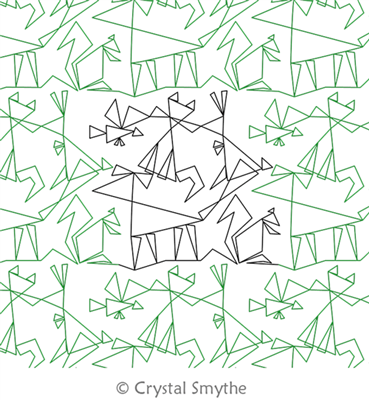 Tri Animals by Crystal Smythe. This image demonstrates how this computerized pattern will stitch out once loaded on your robotic quilting system. A full page pdf is included with the design download.