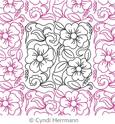 Digital Quilting Design Elegant Flowers and Vines 12 in by Cyndi Herrmann.