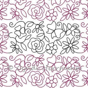 Digital Quilting Design Flower Swirl and Butterflies 2 by Cyndi Herrmann.