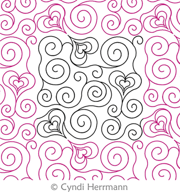 Digital Quilting Design Swirled Hearts by Cyndi Herrmann.