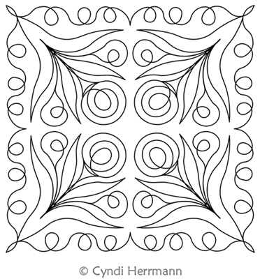 Swirl Flowers Block 1 by Cyndi Herrmann. This image demonstrates how this computerized pattern will stitch out once loaded on your robotic quilting system. A full page pdf is included with the design download.