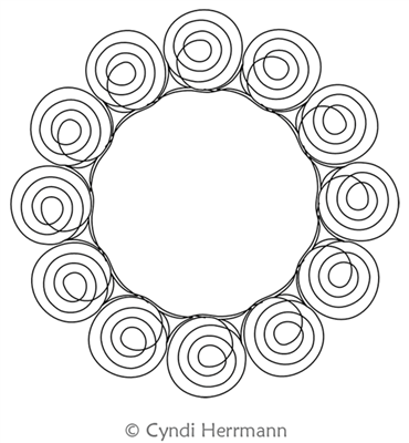 Swirl Flowers Wreath by Cyndi Herrmann. This image demonstrates how this computerized pattern will stitch out once loaded on your robotic quilting system. A full page pdf is included with the design download.