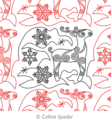 Digital Quilting Design Christmas Reindeer in Snow by Celine Spader.