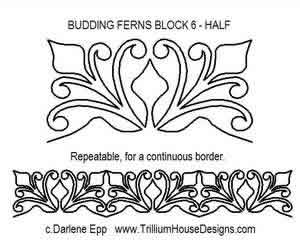 Digital Quilting Design Budding Ferns Block 6 Half by Darlene Epp.