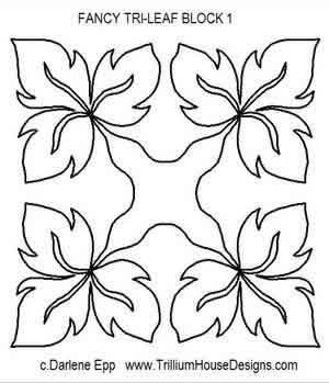 Digital Quilting Design Fancy Tri Leaf Block 1 by Darlene Epp.