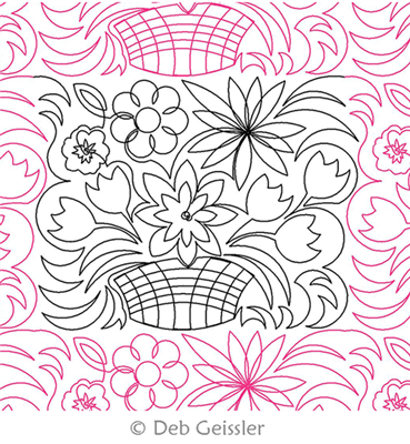 Digital Quilting Design Basket of Flowers E2E by Deb Geissler.