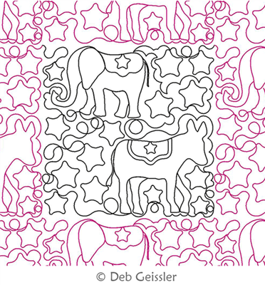 Digital Quilting Design Donkey and Elephant E2E by Deb Geissler.