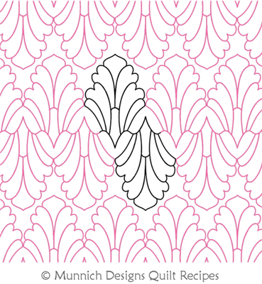 Art Deco Kissed Feathers 1 by Munnich Design Quilt Recipes. This image demonstrates how this computerized pattern will stitch out once loaded on your robotic quilting system. A full page pdf is included with the design download.