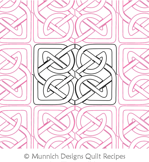 Celtic Rectangle 1 E2E by Munnich Design Quilt Recipes. This image demonstrates how this computerized pattern will stitch out once loaded on your robotic quilting system. A full page pdf is included with the design download.
