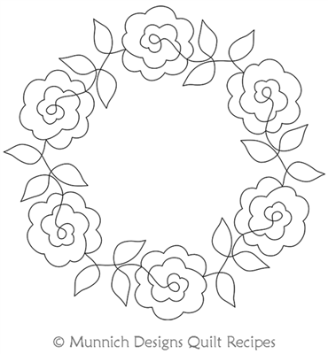 Flower and Leaves Wreath by Munnich Design Quilt Recipes. This image demonstrates how this computerized pattern will stitch out once loaded on your robotic quilting system. A full page pdf is included with the design download.