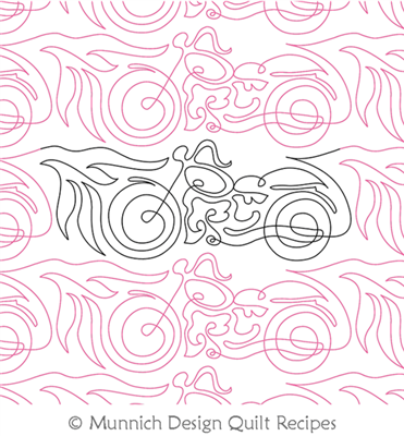 Hot Ride On 2 Wheels by Munnich Design Quilt Recipes. This image demonstrates how this computerized pattern will stitch out once loaded on your robotic quilting system. A full page pdf is included with the design download.