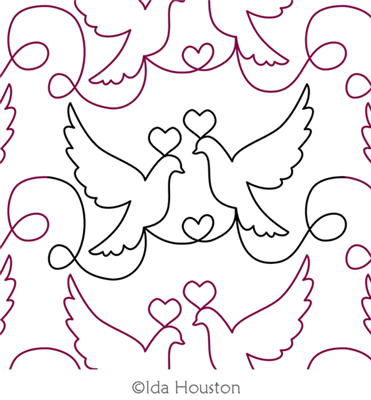 Lovebirds Panto by Ida Houston. This image demonstrates how this computerized pattern will stitch out once loaded on your robotic quilting system. A full page pdf is included with the design download.