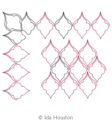 Cathedral Window Border and Corner by Ida Houston. This image demonstrates how this computerized pattern will stitch out once loaded on your robotic quilting system. A full page pdf is included with the design download.