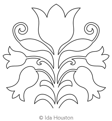 Folk Tulip Motif by Ida Houston. This image demonstrates how this computerized pattern will stitch out once loaded on your robotic quilting system. A full page pdf is included with the design download.