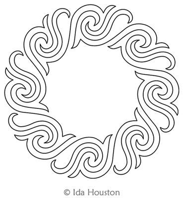 Hooked Swirl Wreath by Ida Houston. This image demonstrates how this computerized pattern will stitch out once loaded on your robotic quilting system. A full page pdf is included with the design download.