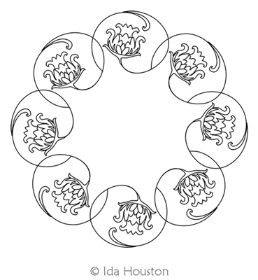 Jacobean Curls Wreath by Ida Houston. This image demonstrates how this computerized pattern will stitch out once loaded on your robotic quilting system. A full page pdf is included with the design download.