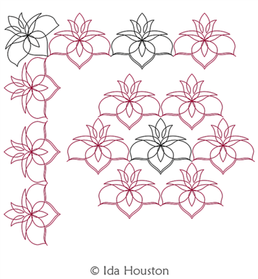Lotus Lily Border and Corner by Ida Houston. This image demonstrates how this computerized pattern will stitch out once loaded on your robotic quilting system. A full page pdf is included with the design download.