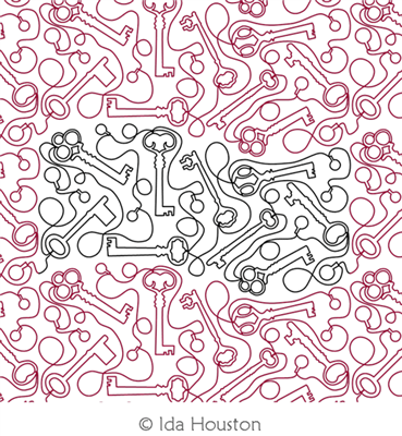 Skeleton Keys Panto by Ida Houston. This image demonstrates how this computerized pattern will stitch out once loaded on your robotic quilting system. A full page pdf is included with the design download.
