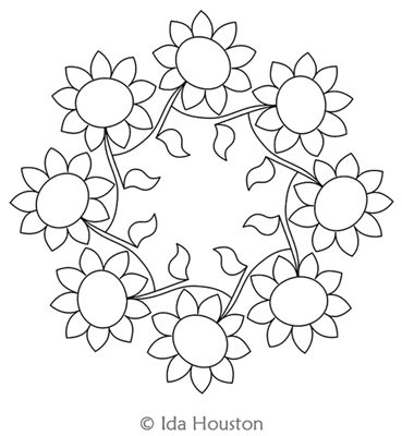 Sunflower Wreath by Ida Houston. This image demonstrates how this computerized pattern will stitch out once loaded on your robotic quilting system. A full page pdf is included with the design download.