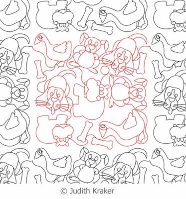 Digital Quilting Design Dog Hippo Rabbit Goose Panto by Judith Kraker.