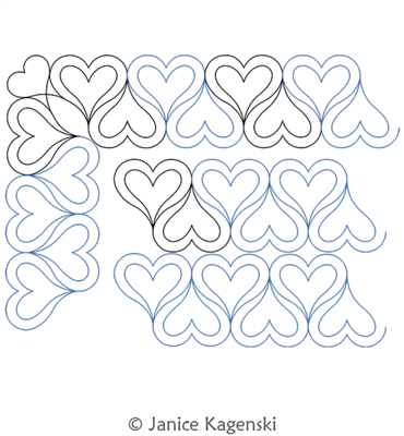 Heart Double Border and Corner by Janice Kagenski. This image demonstrates how this computerized pattern will stitch out once loaded on your robotic quilting system. A full page pdf is included with the design download.