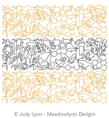 Barnyard Dreams Panel 4 by Judy Lyon. This image demonstrates how this computerized pattern will stitch out once loaded on your robotic quilting system. A full page pdf is included with the design download.