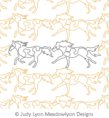Great Plains Mustangs by Judy Lyon. This image demonstrates how this computerized pattern will stitch out once loaded on your robotic quilting system. A full page pdf is included with the design download.