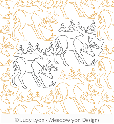 Elk Camp Out Panto by Judy Lyon. This image demonstrates how this computerized pattern will stitch out once loaded on your robotic quilting system. A full page pdf is included with the design download.