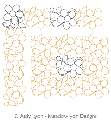 Windflowers Border and Corner by Judy Lyon. This image demonstrates how this computerized pattern will stitch out once loaded on your robotic quilting system. A full page pdf is included with the design download.