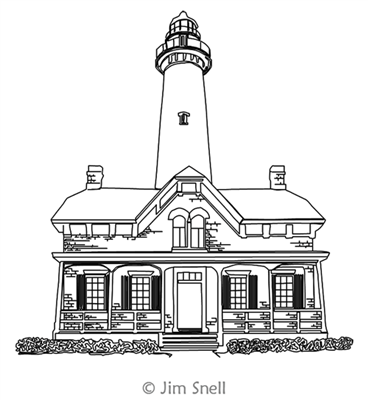 Lighthouse St Simons Island by Jim Snell. This image demonstrates how this computerized pattern will stitch out once loaded on your robotic quilting system. A full page pdf is included with the design download.