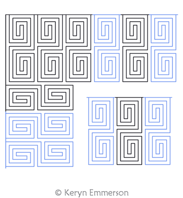 Spiral Boxes Border and Corner by Keryn Emmerson. This image demonstrates how this computerized pattern will stitch out once loaded on your robotic quilting system. A full page pdf is included with the design download.