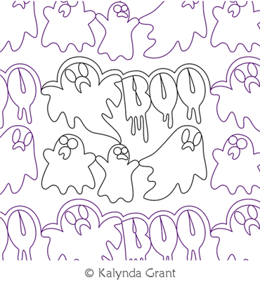 Boo Ghosts E2E by Kalynda Grant. This image demonstrates how this computerized pattern will stitch out once loaded on your robotic quilting system. A full page pdf is included with the design download.