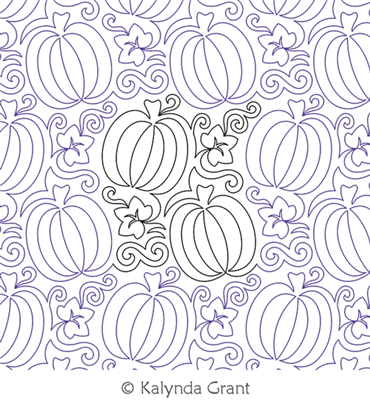 Dancing Pumpkins E2E by Kalynda Grant. This image demonstrates how this computerized pattern will stitch out once loaded on your robotic quilting system. A full page pdf is included with the design download.