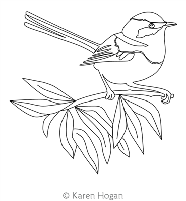 Tea Bird - Wren by Karen Hogan. This image demonstrates how this computerized pattern will stitch out once loaded on your robotic quilting system. A full page pdf is included with the design download.