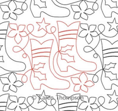 Digital Quilting Design Christmas Cowboy Boots by Karen Thompson.