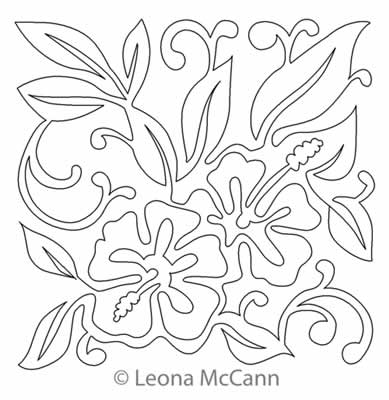 Digital Quilting Design Hawaiian Flower Block 1 by Leona McCann.