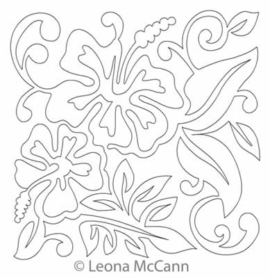 Digital Quilting Design Hawaiian Flower Block 3 by Leona McCann.