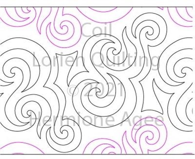 Coil by Lorien Quilting. This image demonstrates how this computerized pattern will stitch out once loaded on your robotic quilting system. A full page pdf is included with the design download.