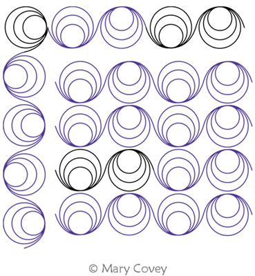 Connecting Circles Border and Corner by Mary Covey. This image demonstrates how this computerized pattern will stitch out once loaded on your robotic quilting system. A full page pdf is included with the design download.