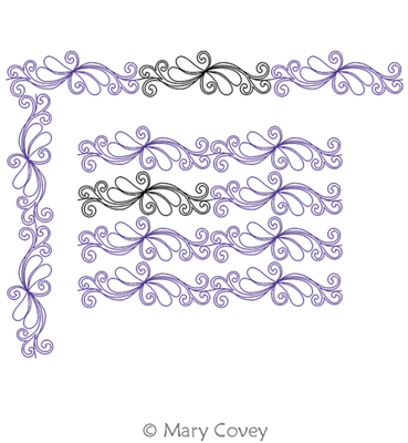 Curly Swirls Border by Mary Covey. This image demonstrates how this computerized pattern will stitch out once loaded on your robotic quilting system. A full page pdf is included with the design download.