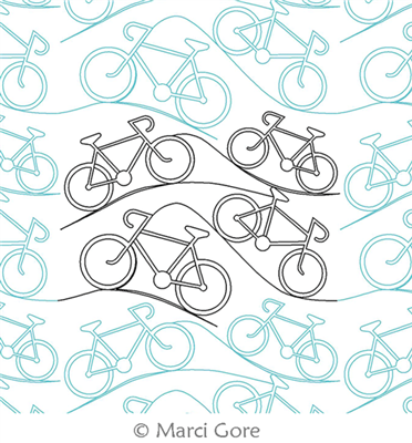 Digital Quilting Design Bicycles and Hills by Marci Gore.