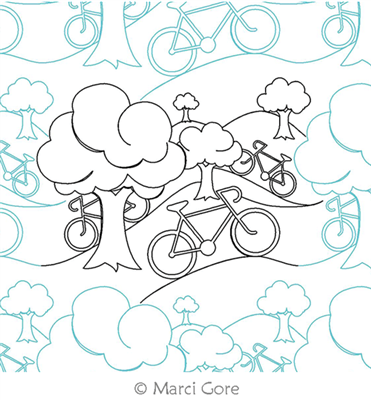 Digital Quilting Design Bicycles and Trees by Marci Gore.