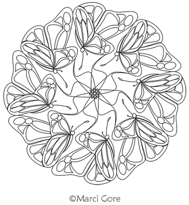 Butterfly Flutter Circle by Marci Gore. This image demonstrates how this computerized pattern will stitch out once loaded on your robotic quilting system. A full page pdf is included with the design download.