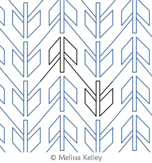 Fletching by Melissa Kelley. This image demonstrates how this computerized pattern will stitch out once loaded on your robotic quilting system. A full page pdf is included with the design download.