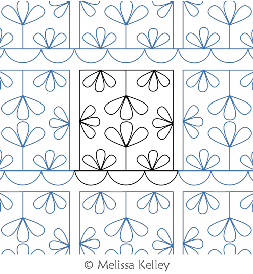 Floral Window Pane by Melissa Kelley. This image demonstrates how this computerized pattern will stitch out once loaded on your robotic quilting system. A full page pdf is included with the design download.