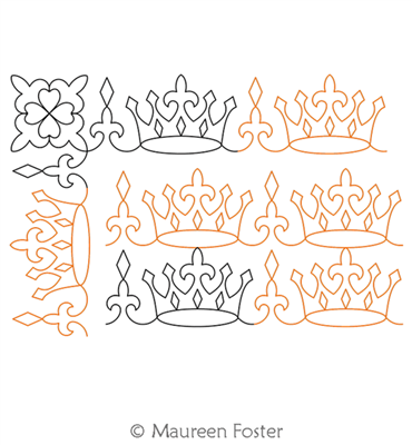 Crown Border and Corner by Maureen Foster. This image demonstrates how this computerized pattern will stitch out once loaded on your robotic quilting system. A full page pdf is included with the design download.