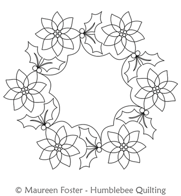 Poinsettia N Holly Wreath by Maureen Foster. This image demonstrates how this computerized pattern will stitch out once loaded on your robotic quilting system. A full page pdf is included with the design download.