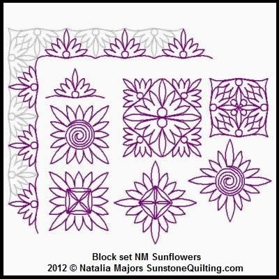 Digital Quilting Design Block Set Sunflowers by Natalia Majors.