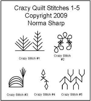 Digital Quilting Design Crazy Quilt Stitches 1-5 by Norma Sharp.